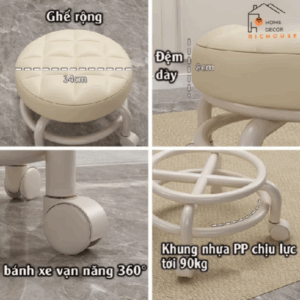 Ghế Tròn Xoay Bệt Có Bánh Xe